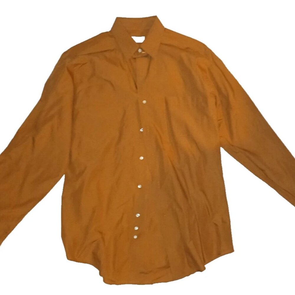 Brook 346 Long Sleeve Orange Brown Long Sleeve Button Dress Shirt Sz 15.5 34/35